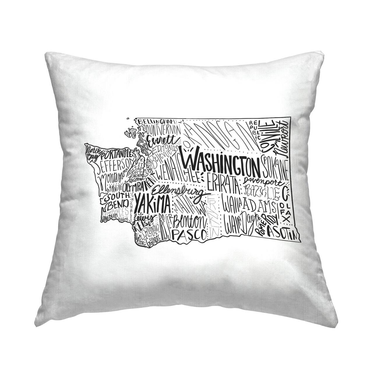 Stupell Industries Washington State Various Cities Typography Map Throw Pillow, 18" x 18"